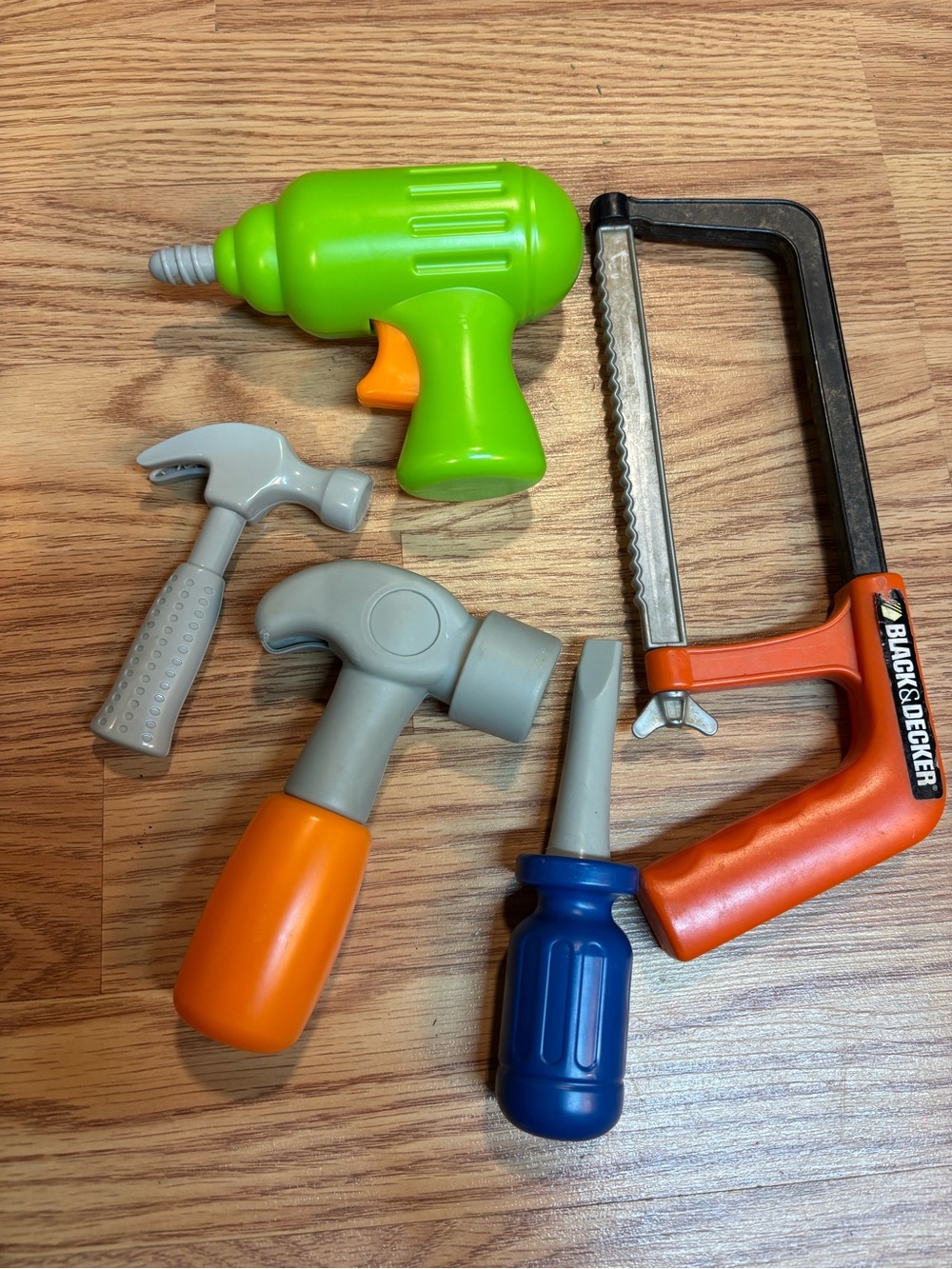 Kids Toy Tool Set - Hammers, drill, saw and screwdriver. Pretend play set of 5